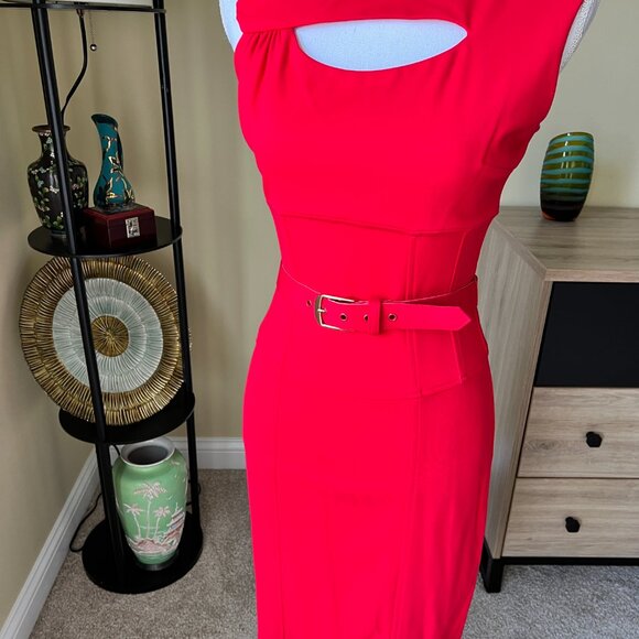 Joseph Ribkoff Red Belted Cocktail Formal Dress - Picture 2 of 4